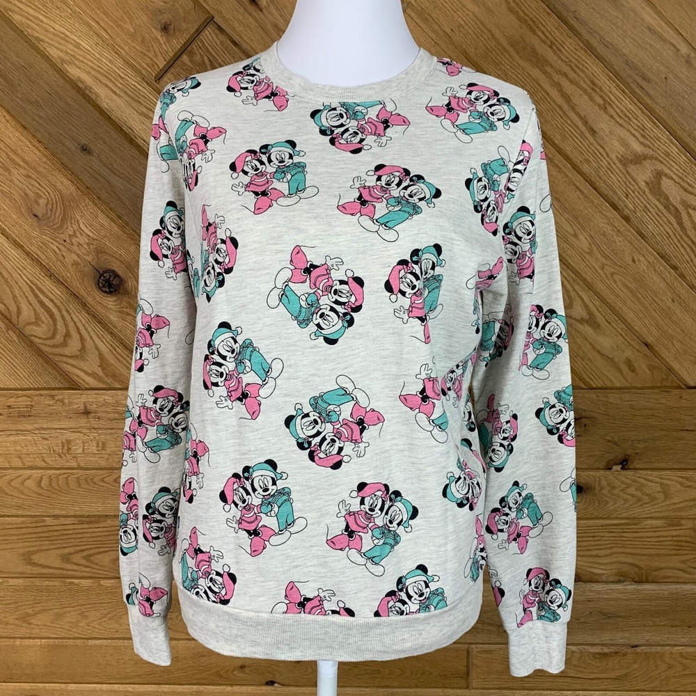 Disney Minnie Mickey Womens Pullover Light Sweatshirt Size M Casual Pajama Top